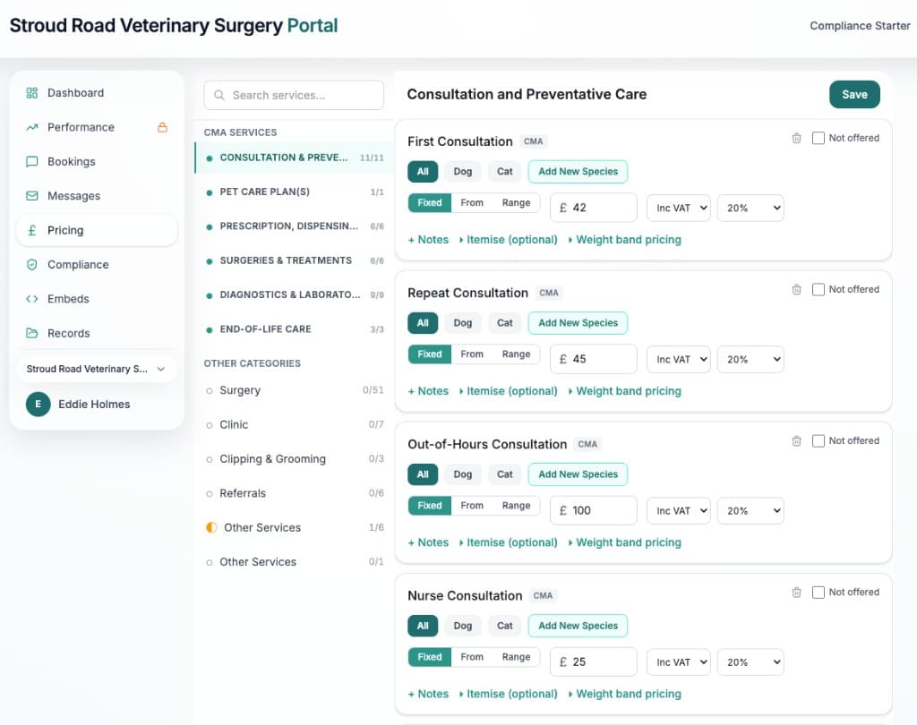 Pricing Management β desktop